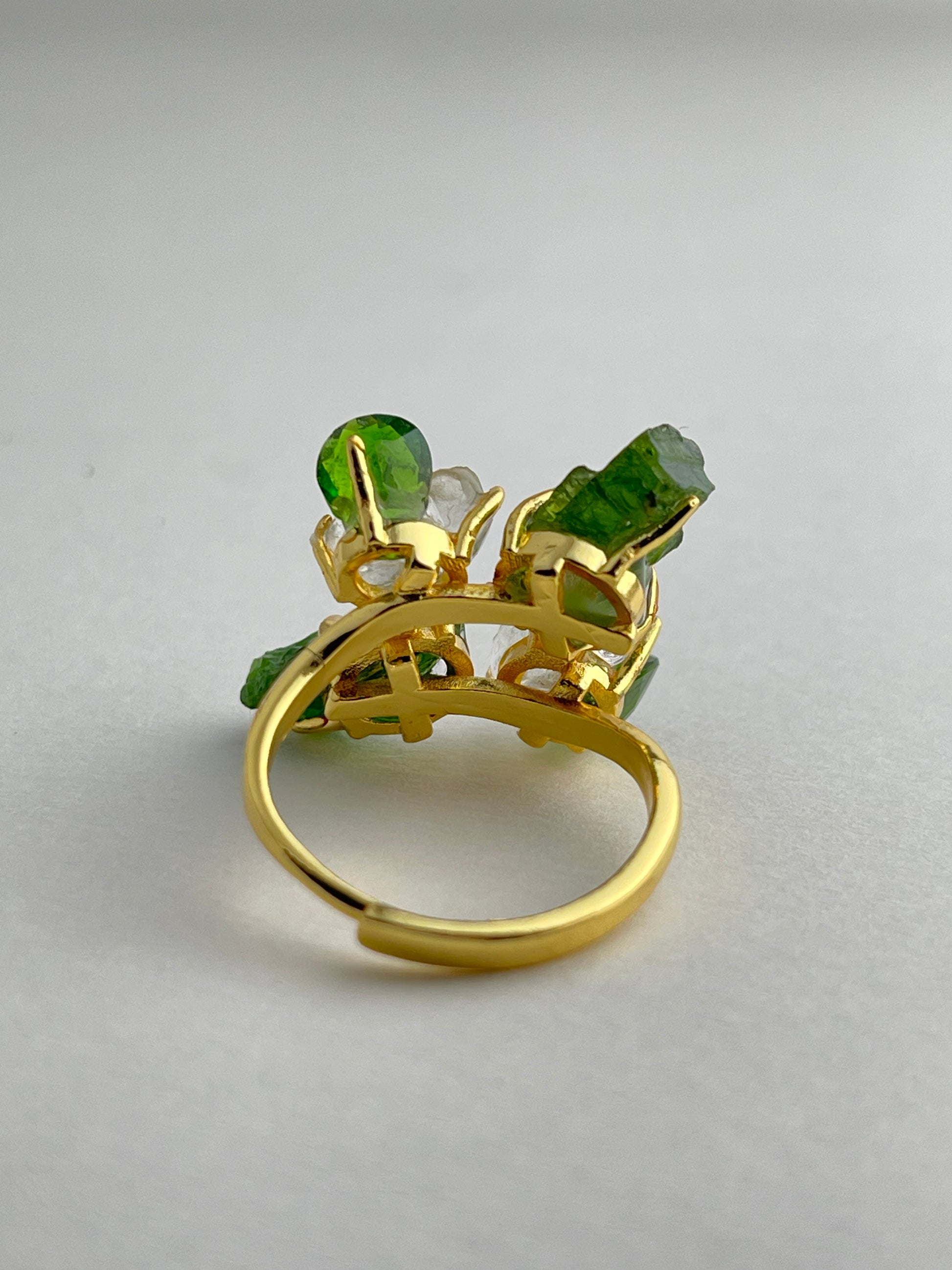 back view adjustable chrome diopside crystal ring