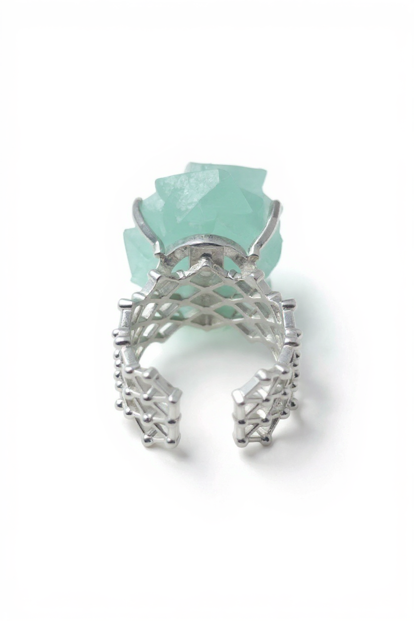 back view adjustable fluorite mineral specimen ring