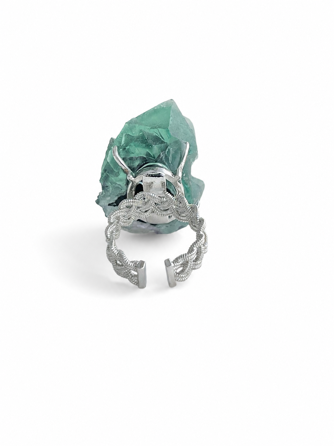 back view adjustable fluorite mineral specimen ring