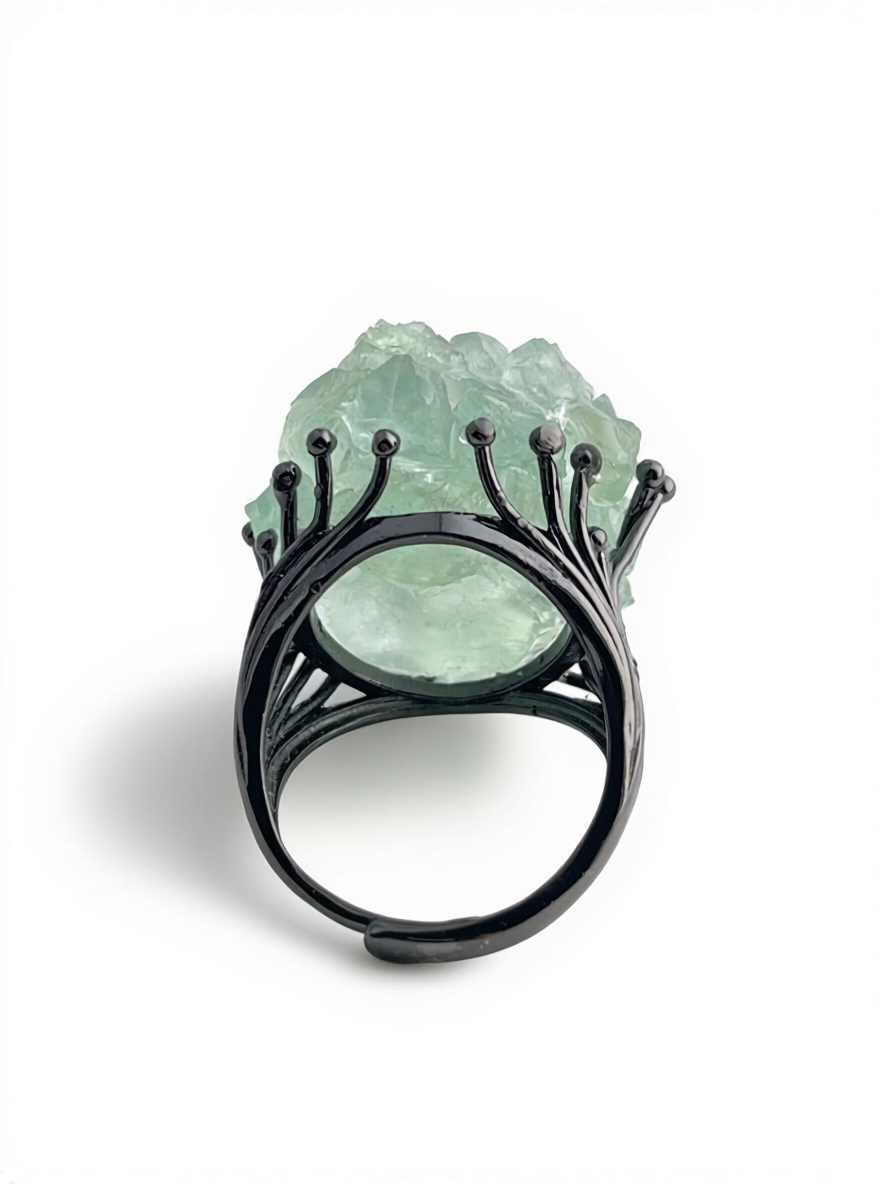 adjustable green quartz raw crystal ring