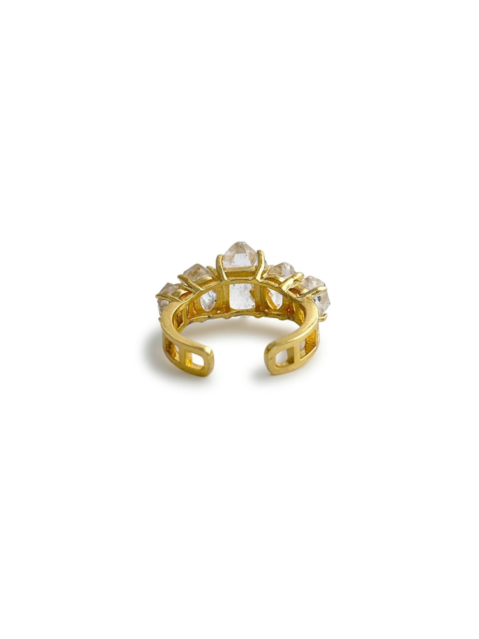 back view adjustable herkimer diamond quartz row ring