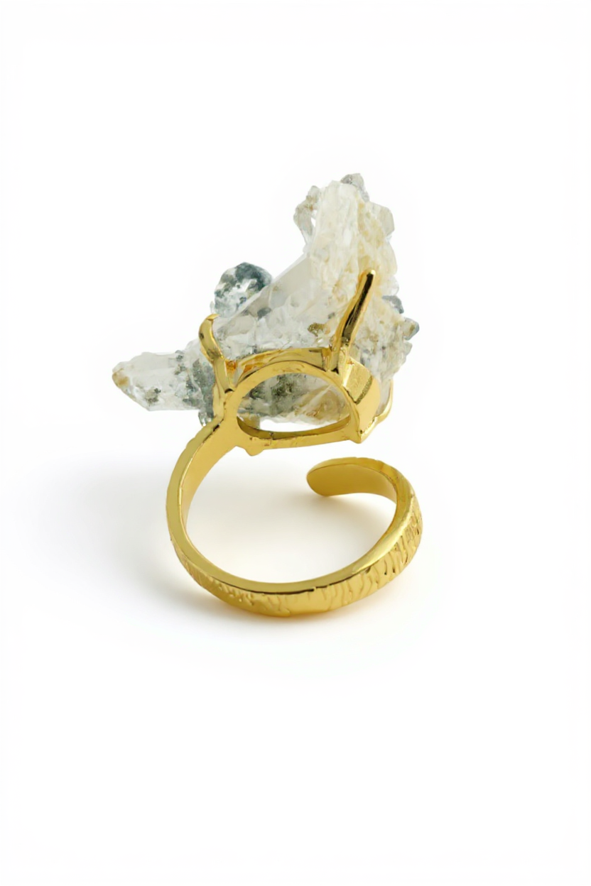 back view adjustable himalayan chlorite quartz ring