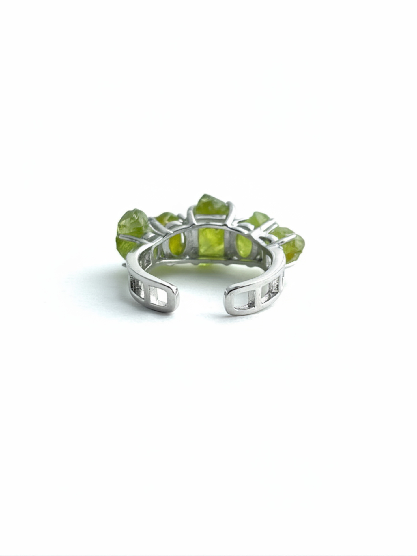 back view adjustable raw peridot ring