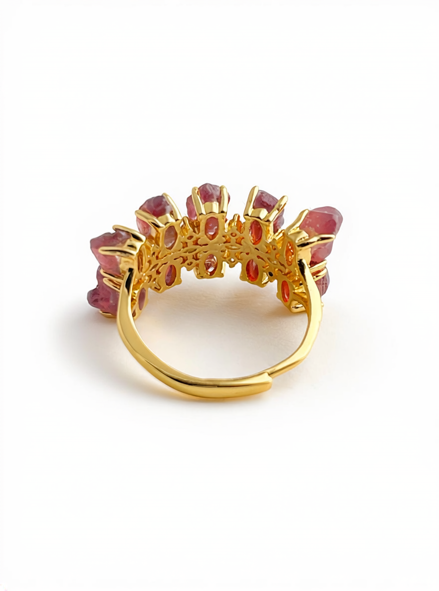 back view adjustable raw garnet ring