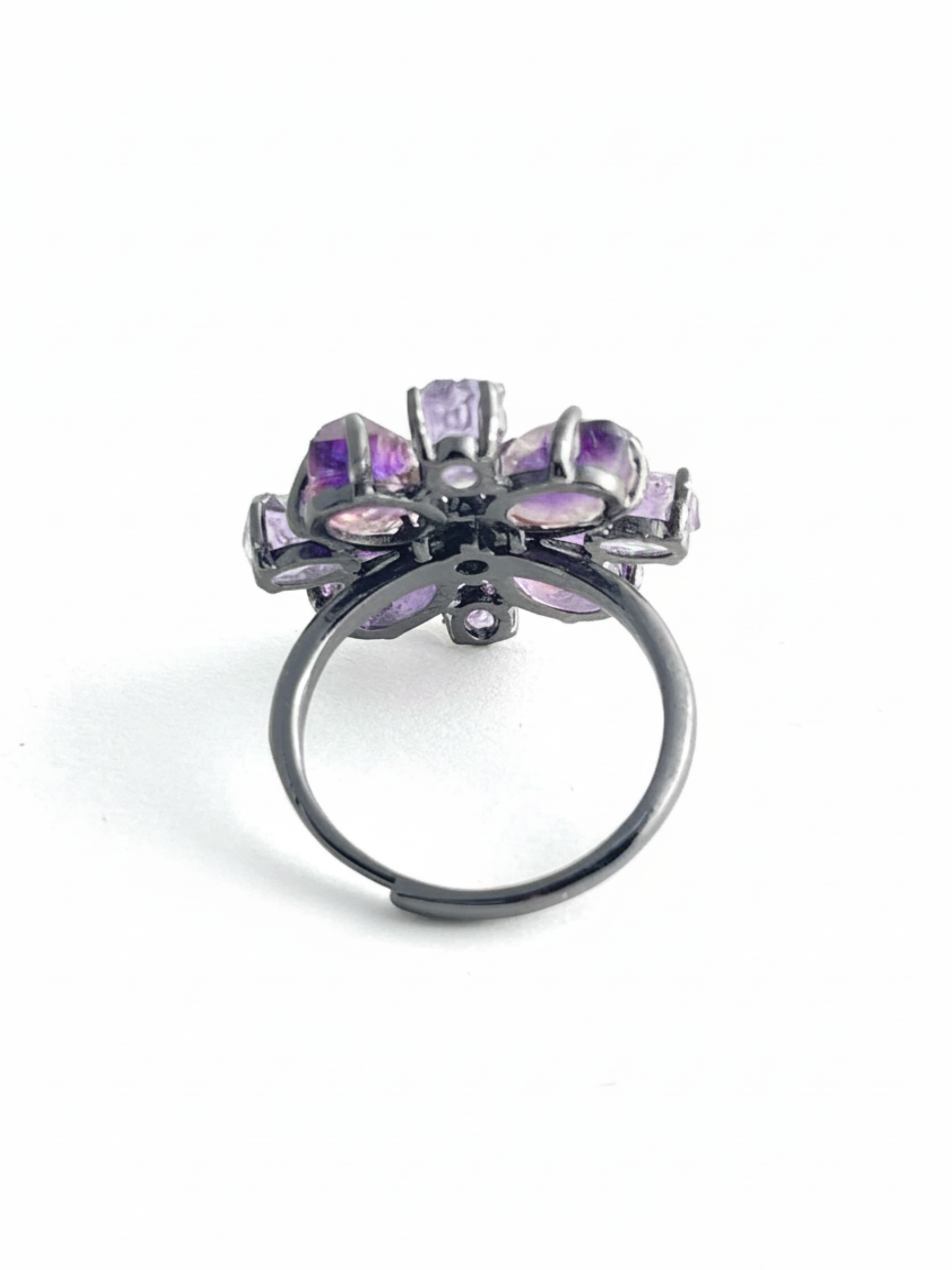back view adjustable super seven amethyst crystal ring