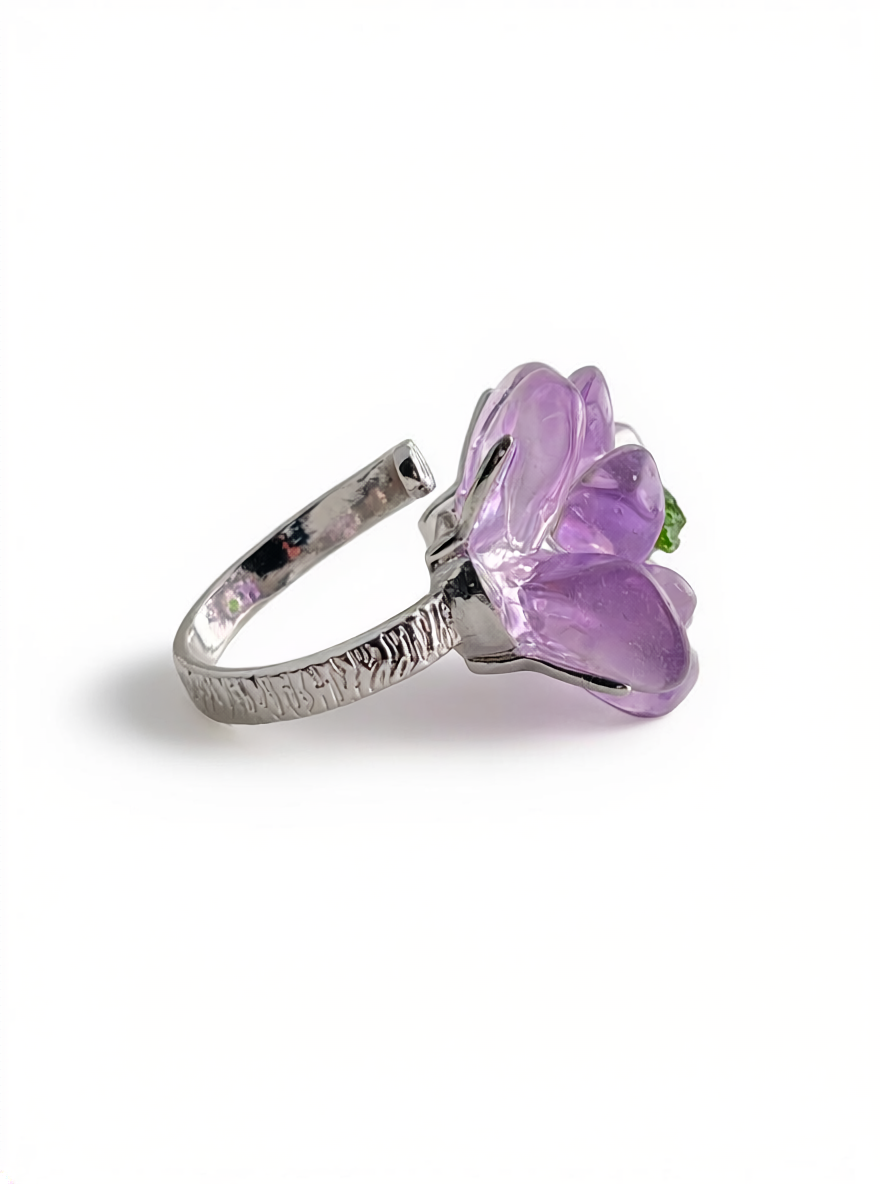 Side view of Amethyst and Chrome Diopside Ring by Oryssia