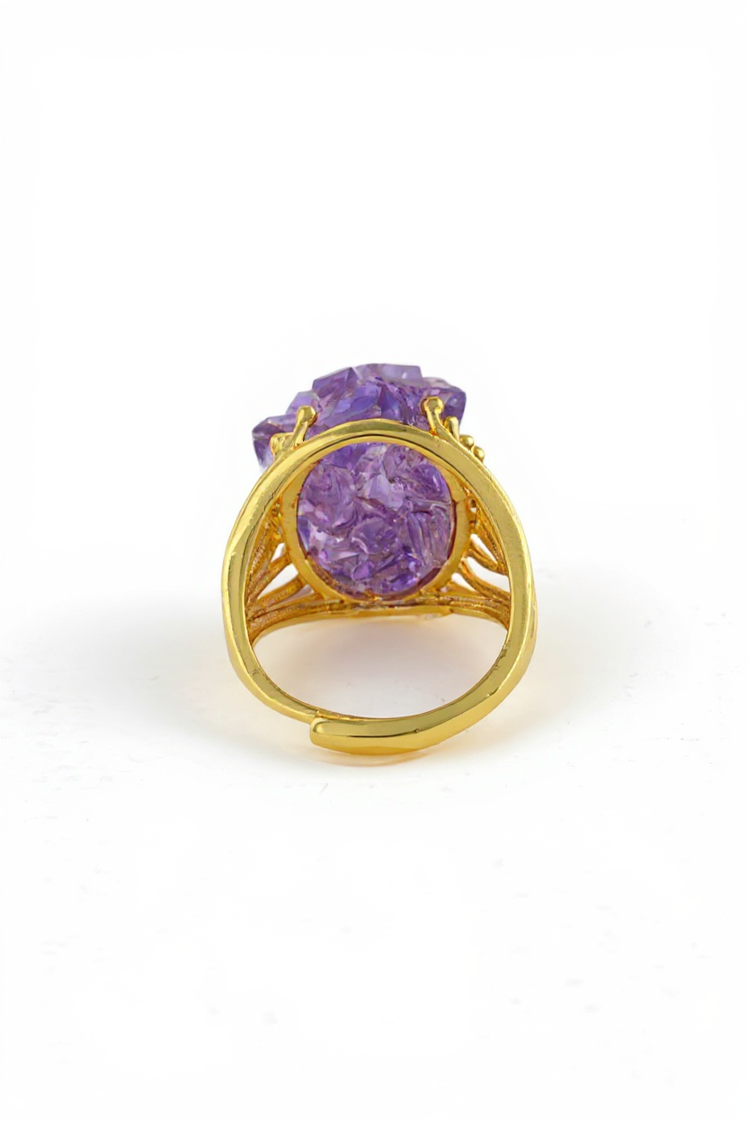 Back view of amethyst cluster ring adjustable band