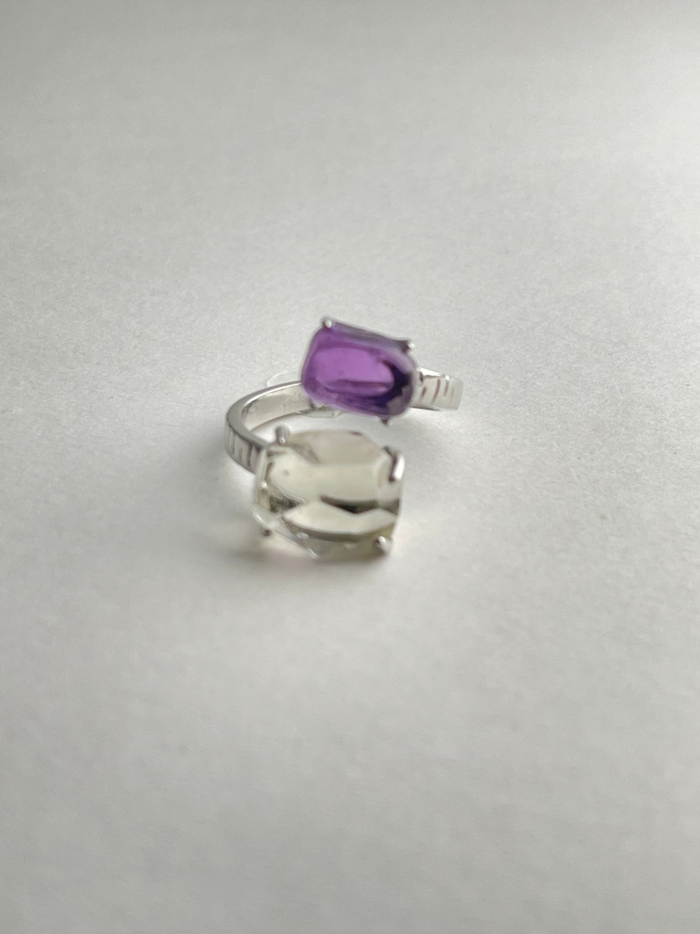 amethyst and green quartz twin ring polished crystal jewelry