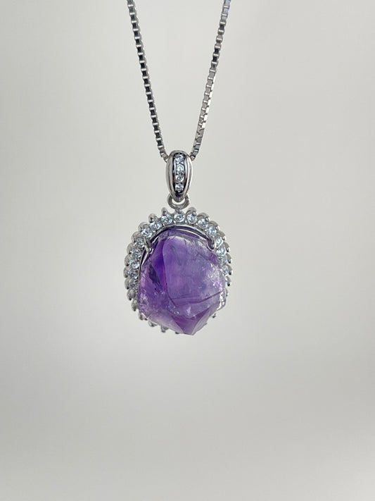 Amethyst necklace with Brazilian Amethyst in sterling silver front view