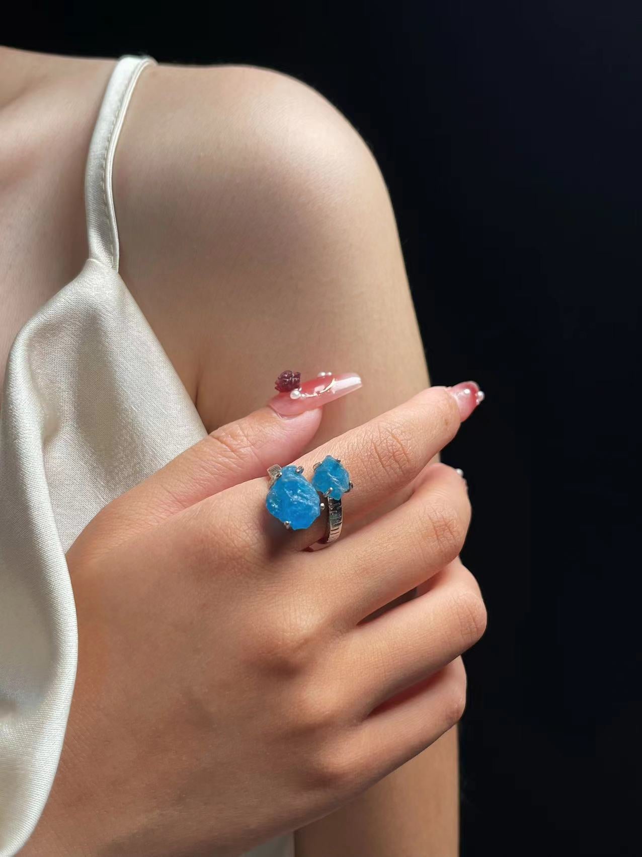 Double Blue Apatite Ring