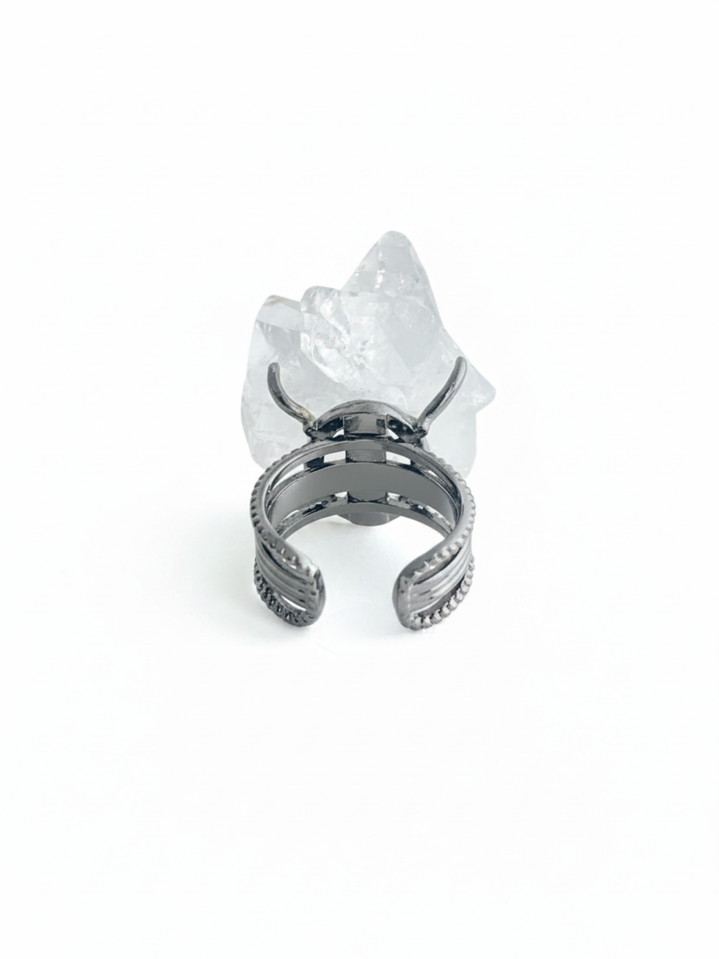 Back view of Apophyllite crystal cluster ring and adjustable band