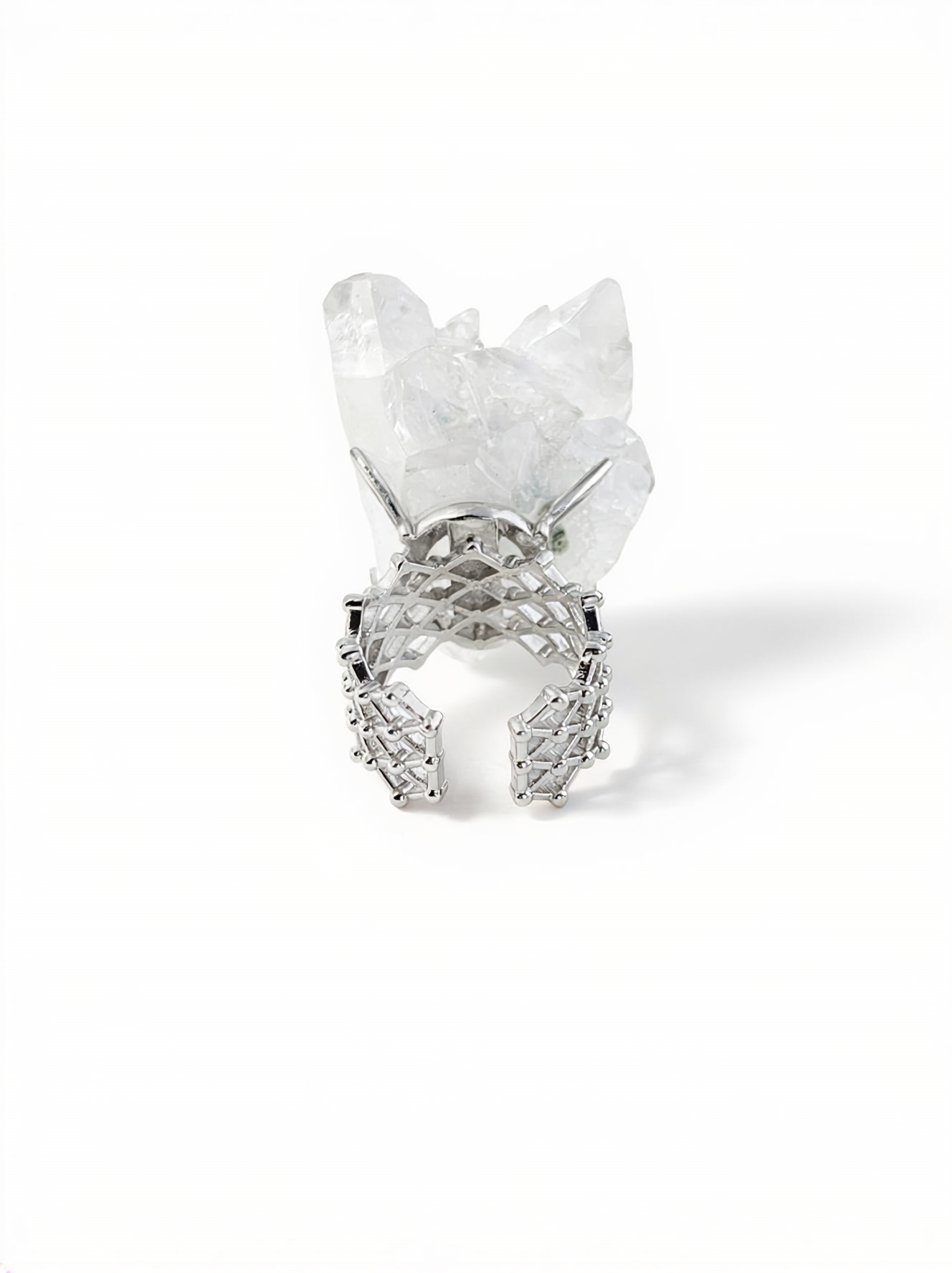 Back view of Apophyllite crystal cluster ring on adjustable band
