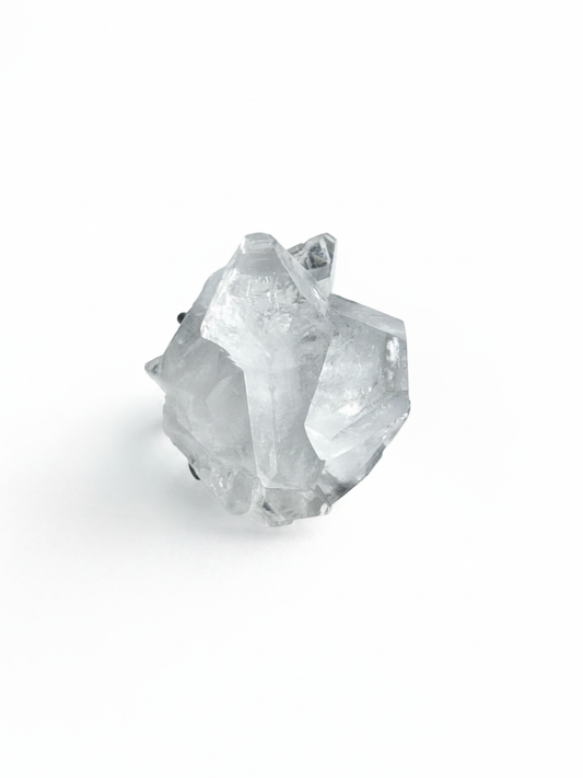 Apophyllite crystal cluster ring front view with raw natural crystal formation