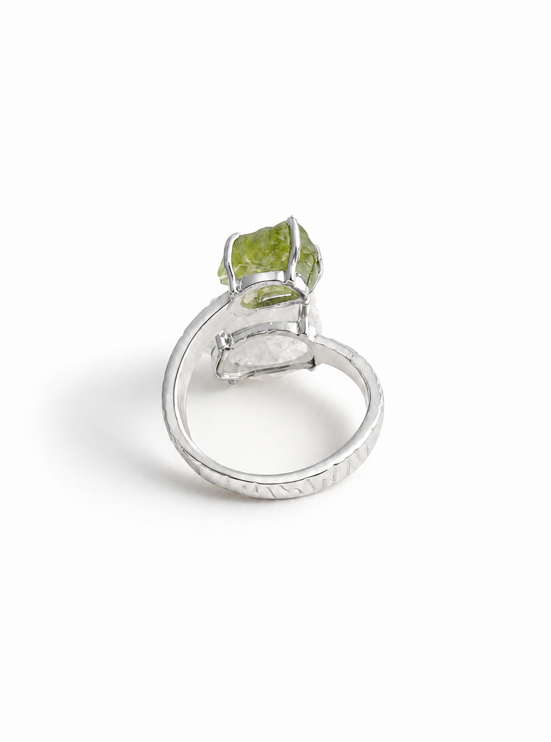Apophyllite and Peridot Twin Stone Ring, back view