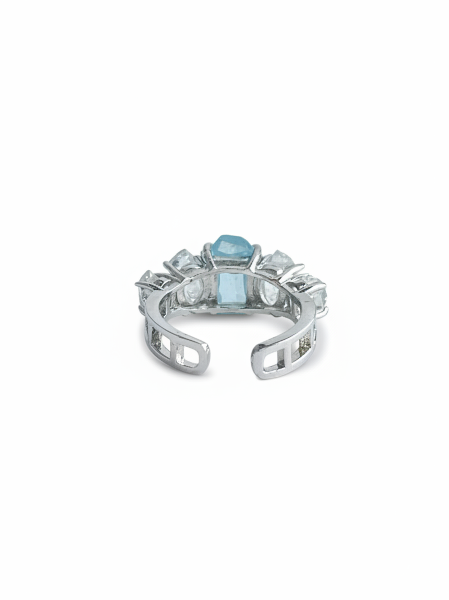 Aquamarine and Herkimer Diamond Quartz Ring back view