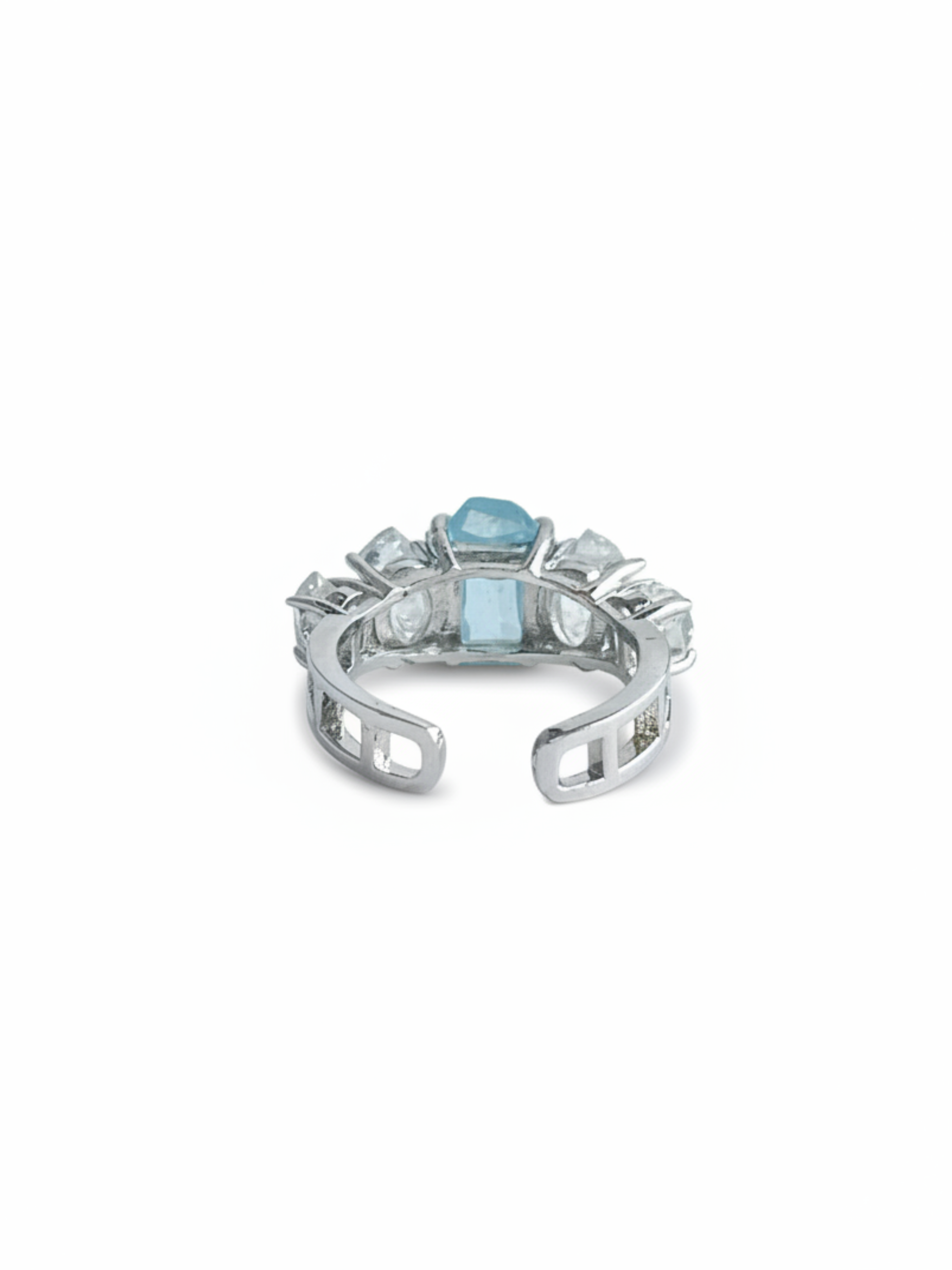 Aquamarine and Herkimer Diamond Quartz Ring back view