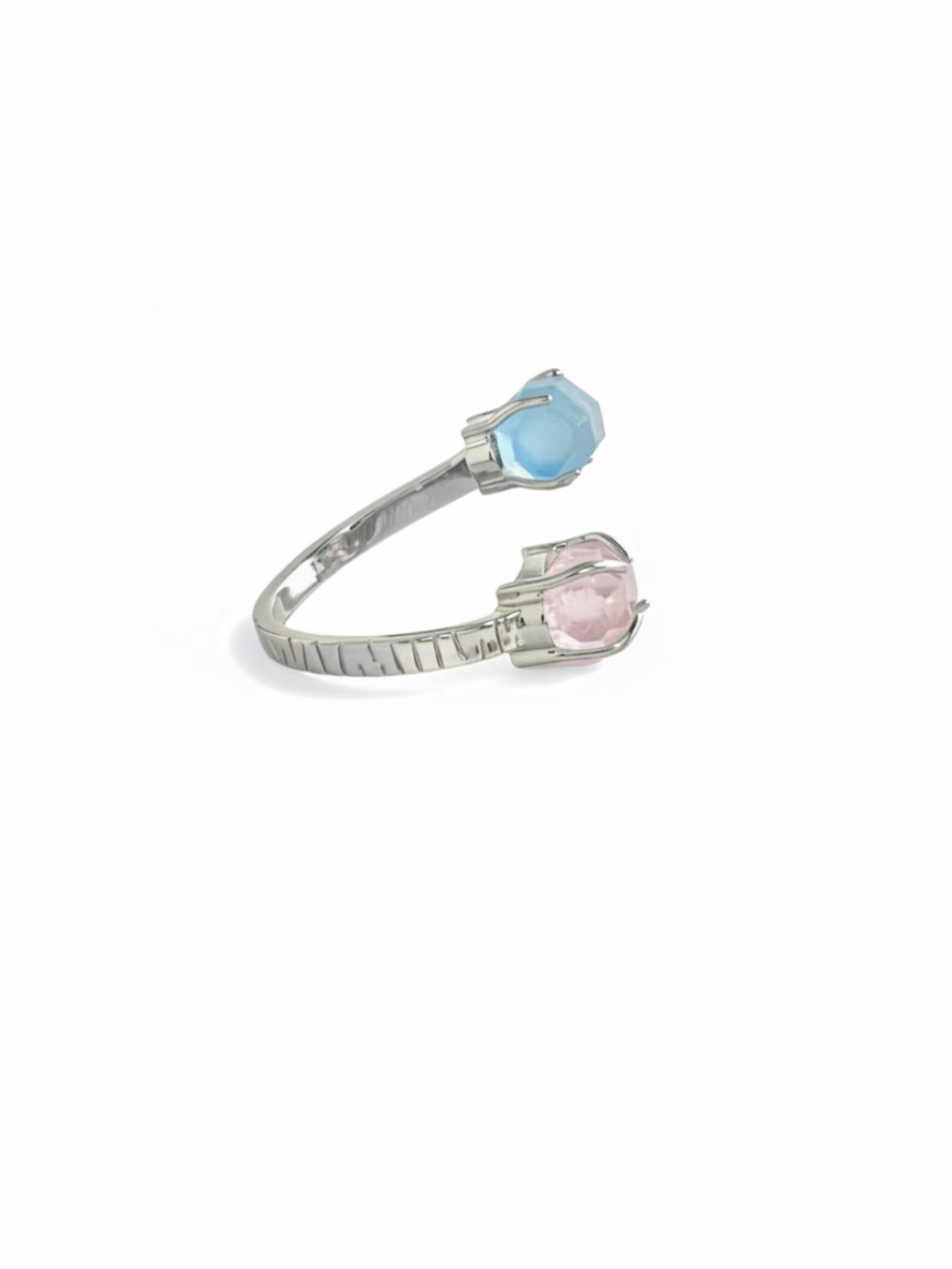 Side view of Aquamarine and Morganite Twin Stone ring