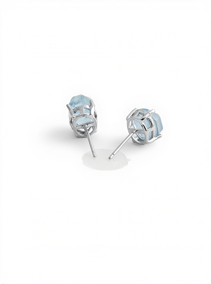 Aquamarine Stud Earrings back view