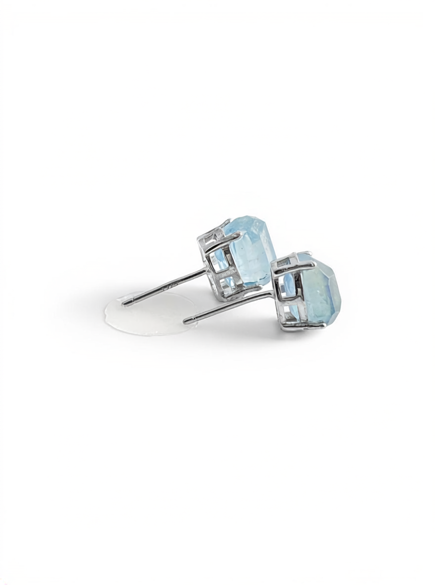 Aquamarine Stud Earrings side view