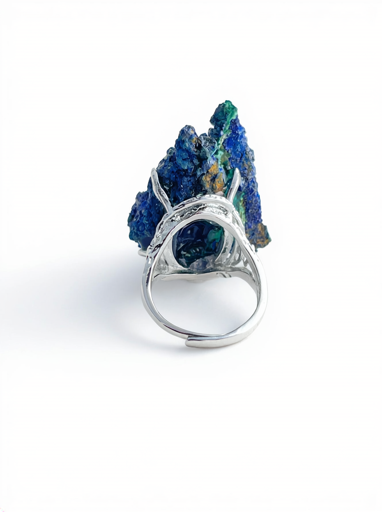 Azurite mineral specimen ring back view