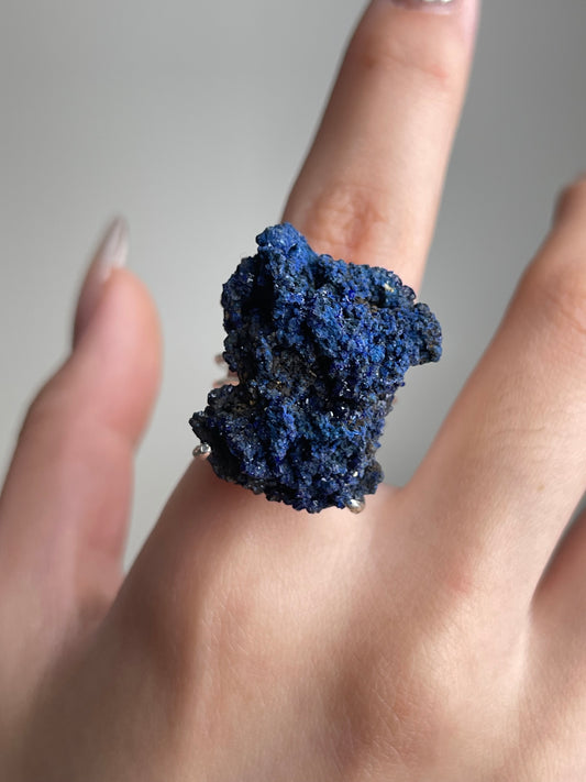 Azurite Ring close-up worn on hand