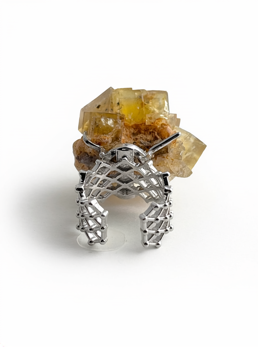Beijing Honey Fluorite on Matrix Ring back view
