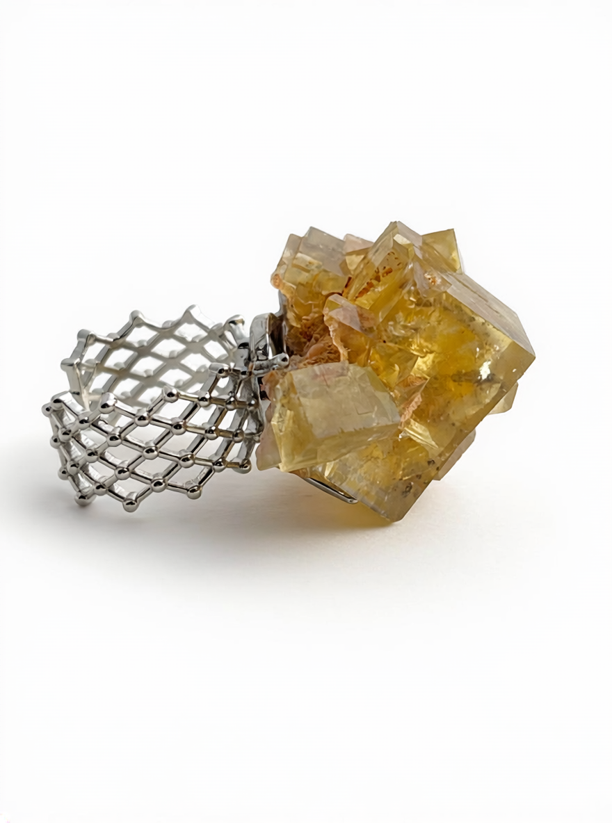 Beijing Honey Fluorite on Matrix Ring side view