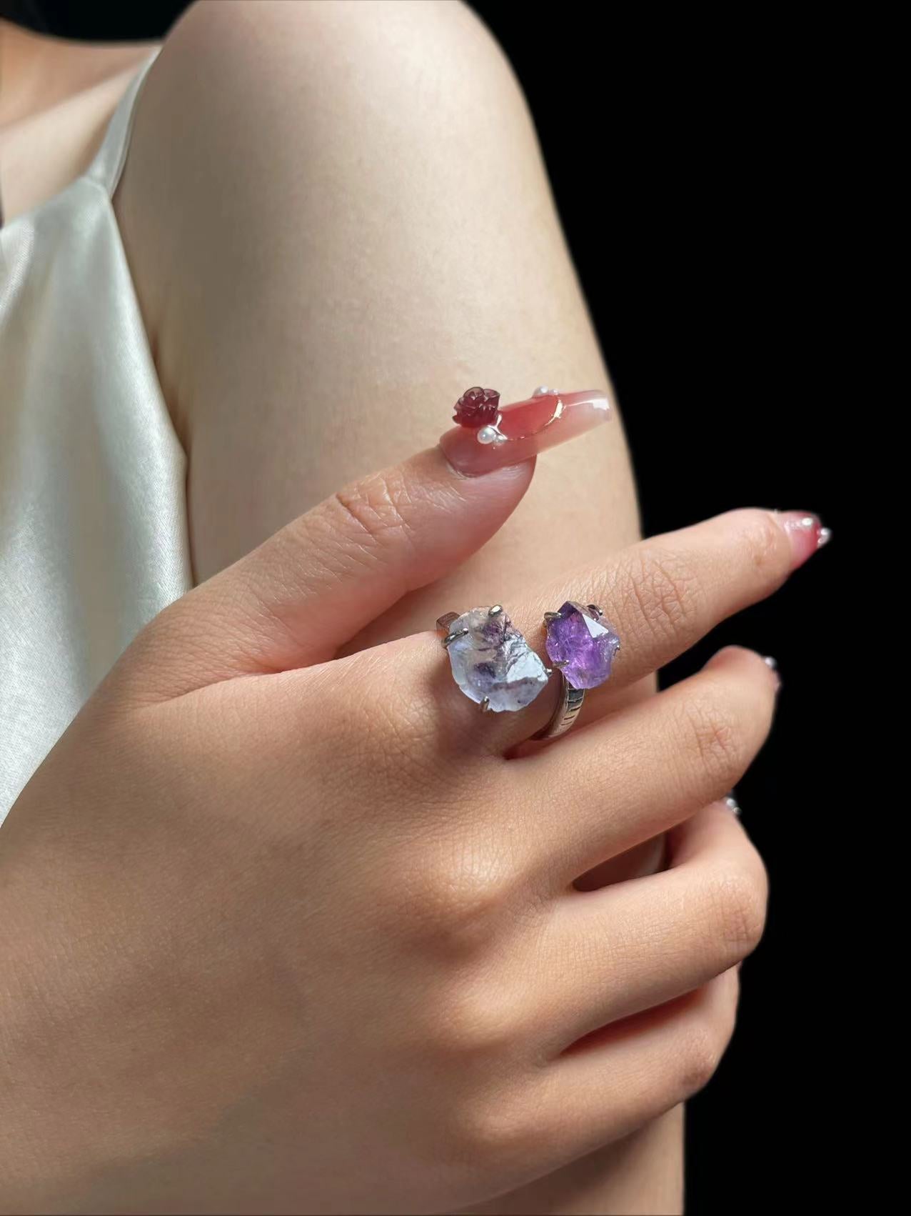 Phantom Fluorite & Amethyst Ring