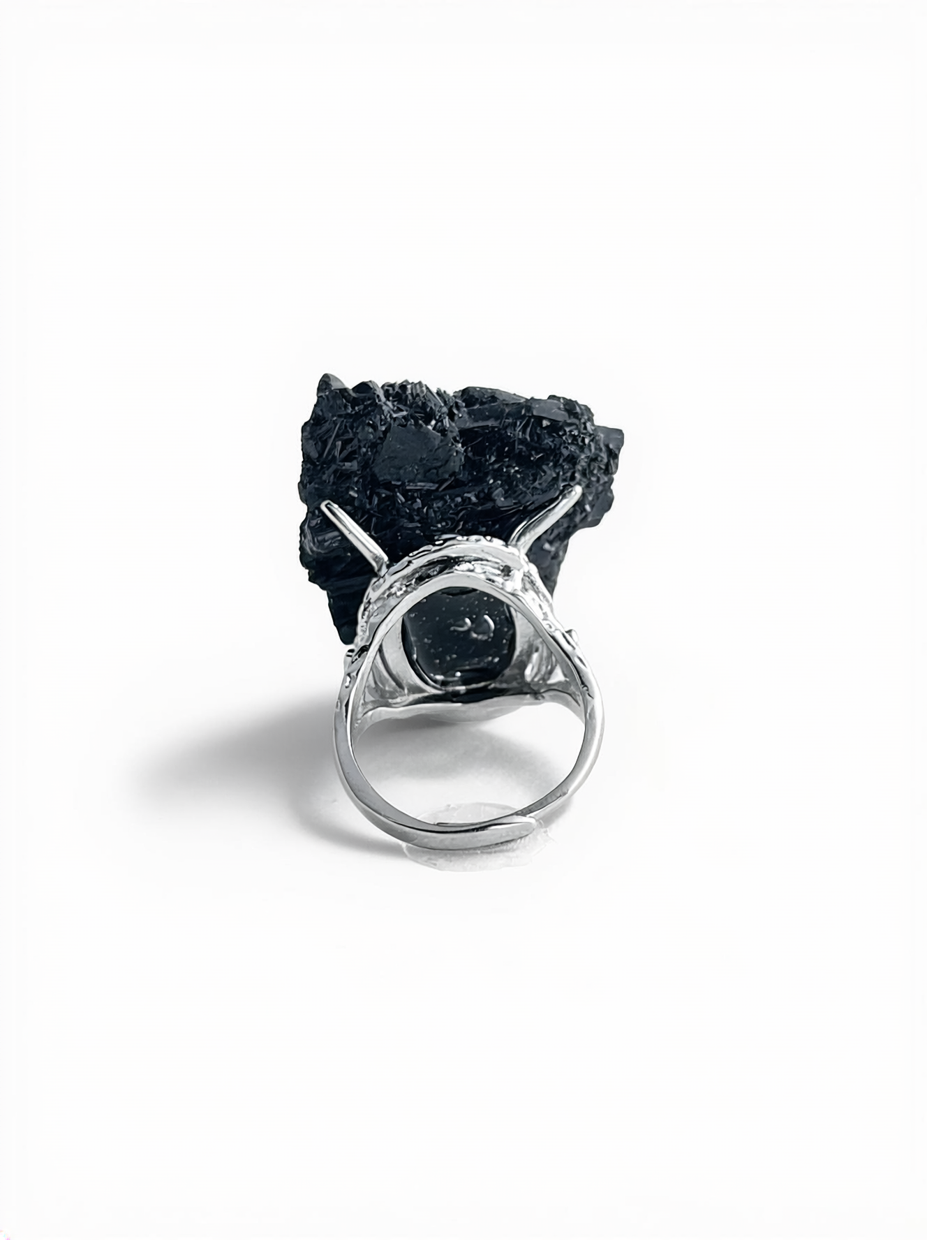 Black Tourmaline Cluster mineral specimen ring back view