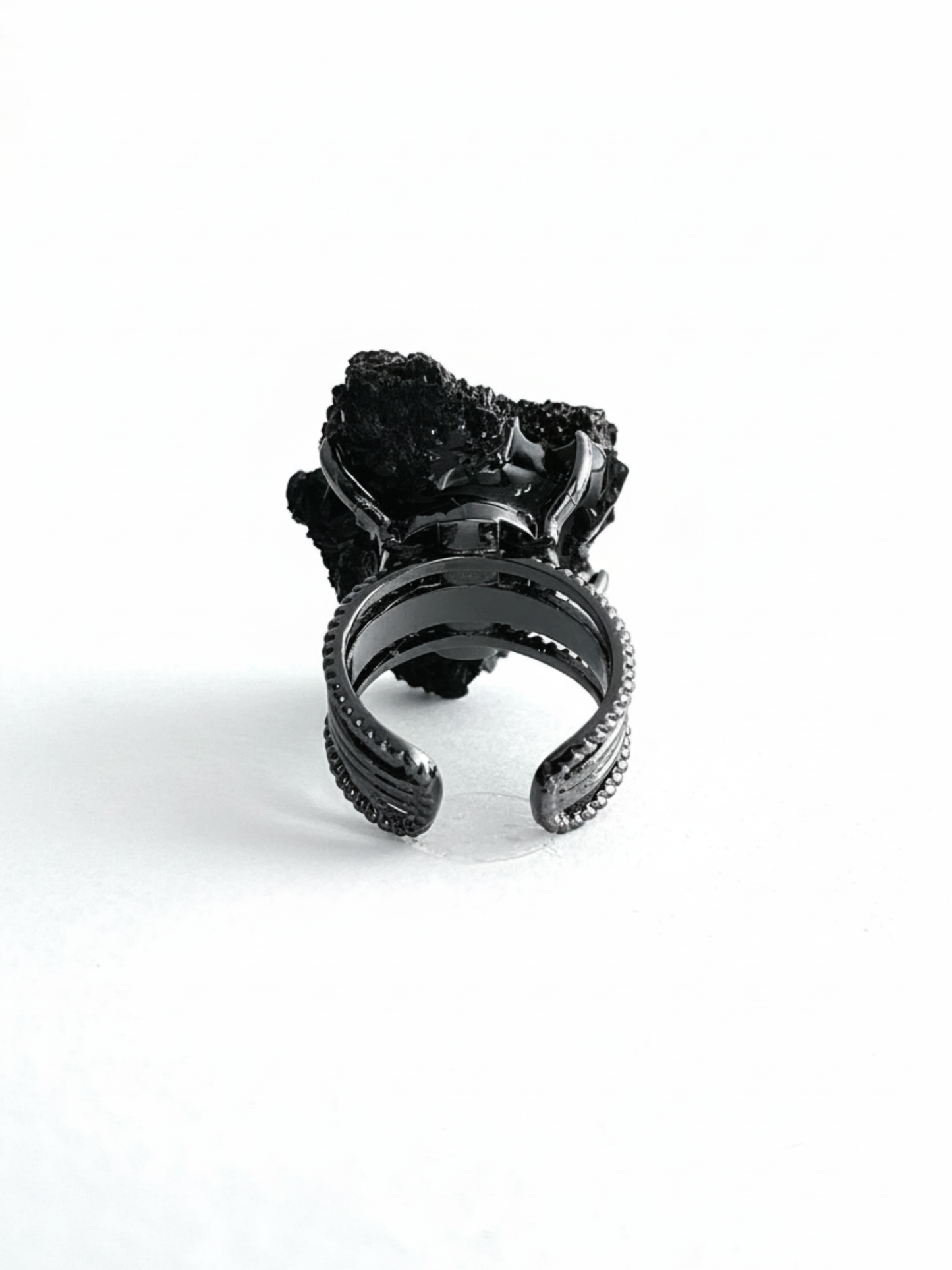 Black Tourmaline Cluster mineral specimen ring back view