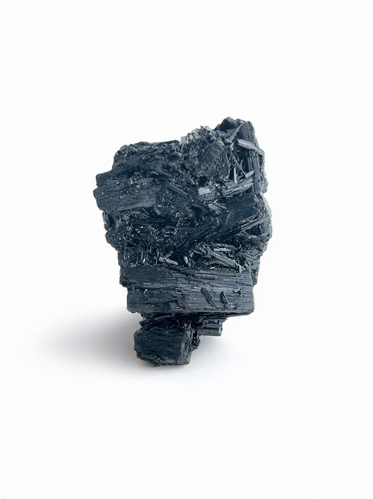 Black Tourmaline Cluster mineral specimen ring front view
