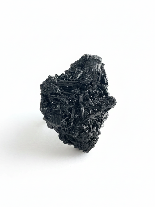 Black Tourmaline Cluster mineral specimen ring front view