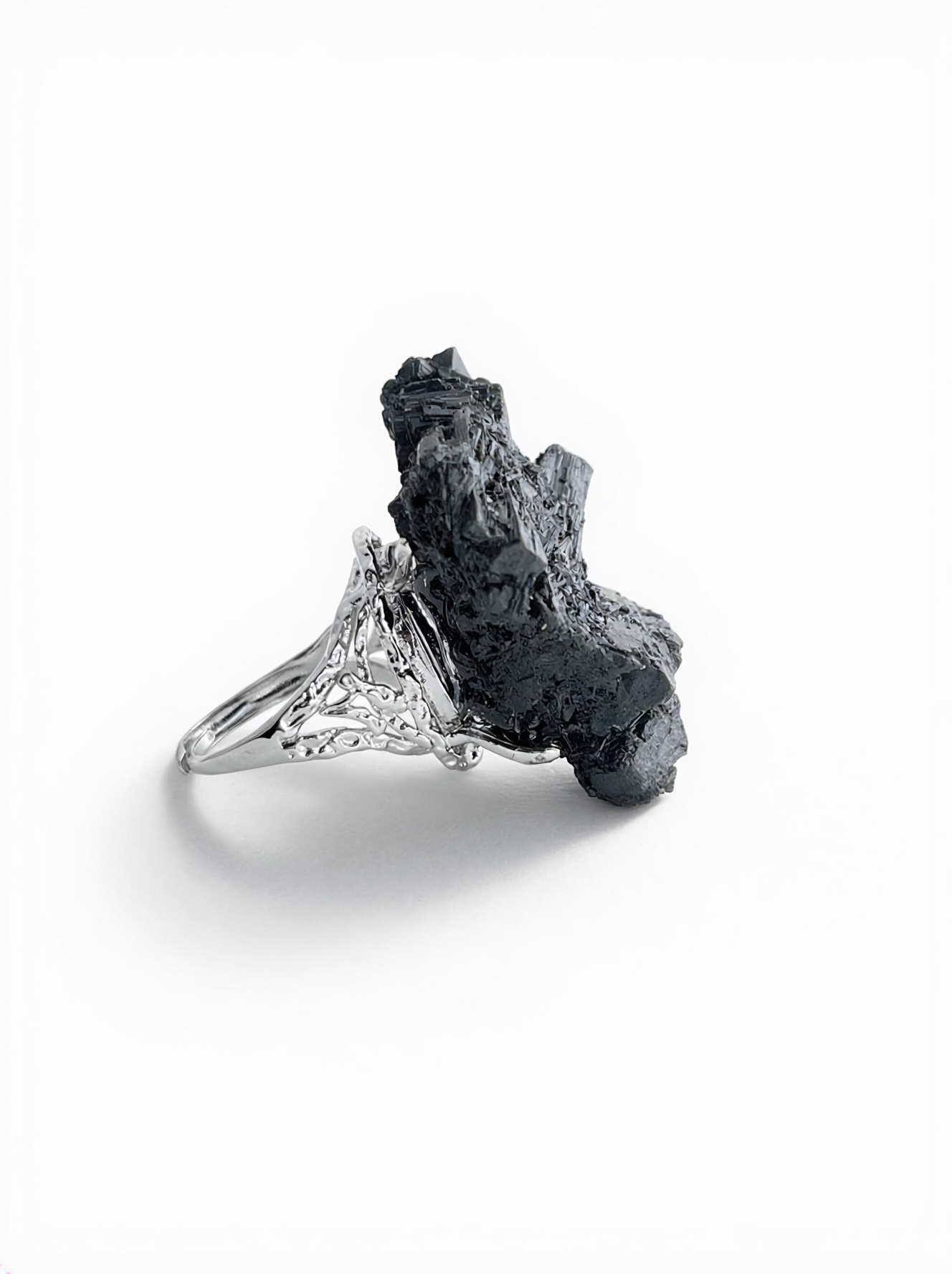 Black Tourmaline Cluster mineral specimen ring side view