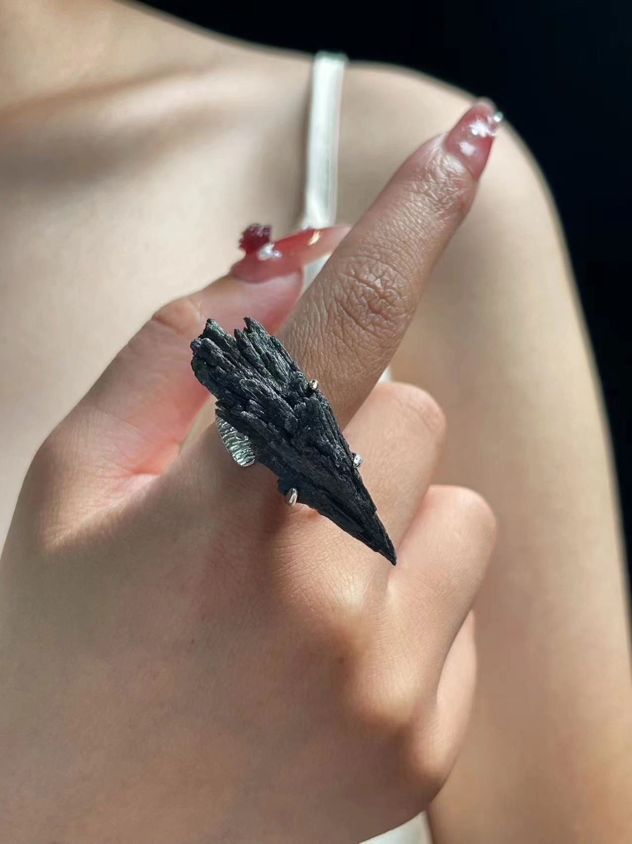 Black Tourmaline (Feathered Cluster) Ring