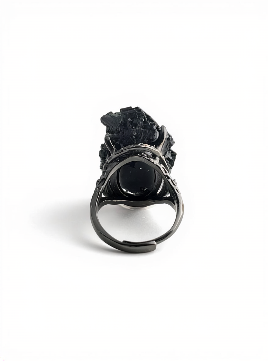 Black Tourmaline Cluster Ring back view