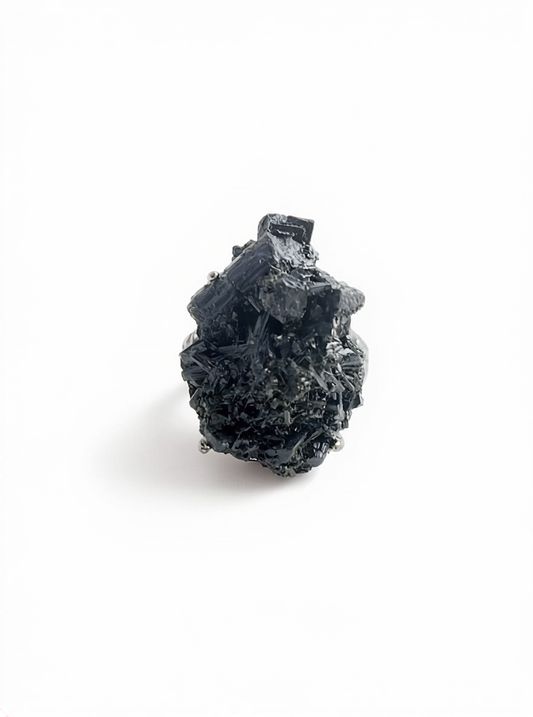 Black Tourmaline Cluster Ring front view