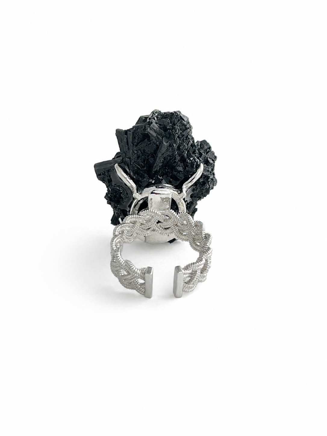 Back view of Black Tourmaline Cluster Ring and adjustable open band