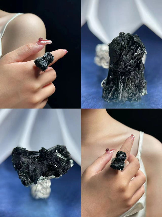 Black Tourmaline (Braided Band) Ring