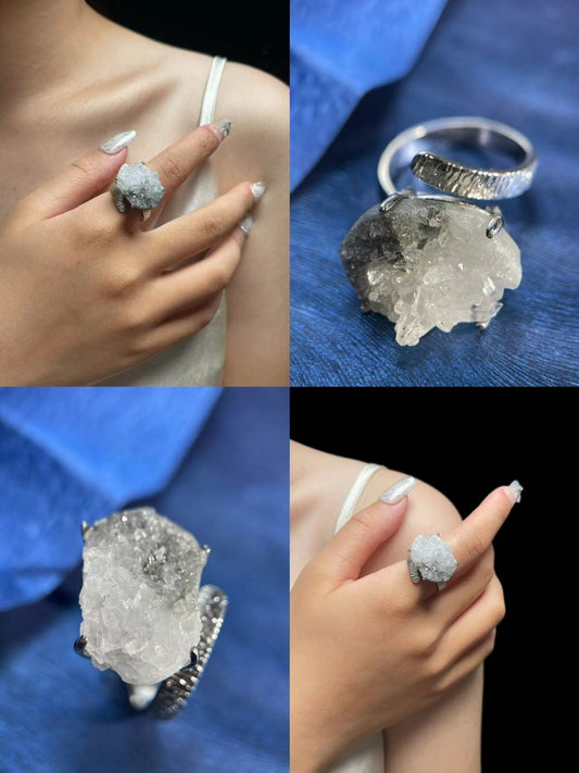 Black & White Agate Crystal Cluster Ring