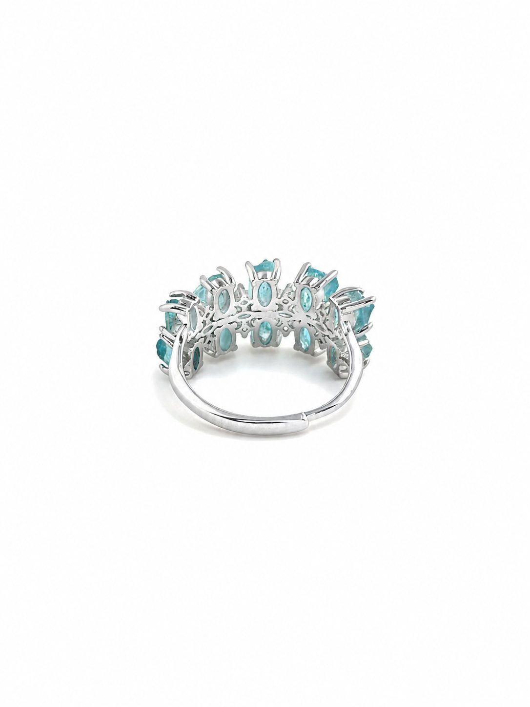 back view of blue apatite double row ring open band