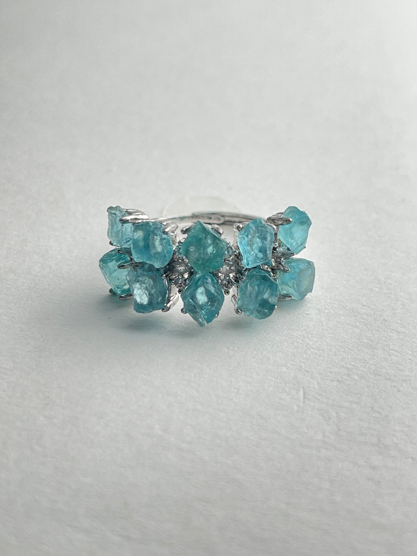 blue apatite crystal double row ring natural gemstone jewelry