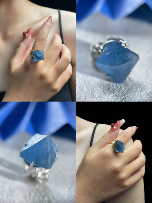 Blue Octahedral Fluorite Ring