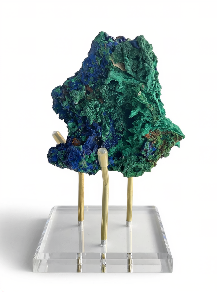 back view of azurite malachite mineral specimen showing natural matrix and crystal growth