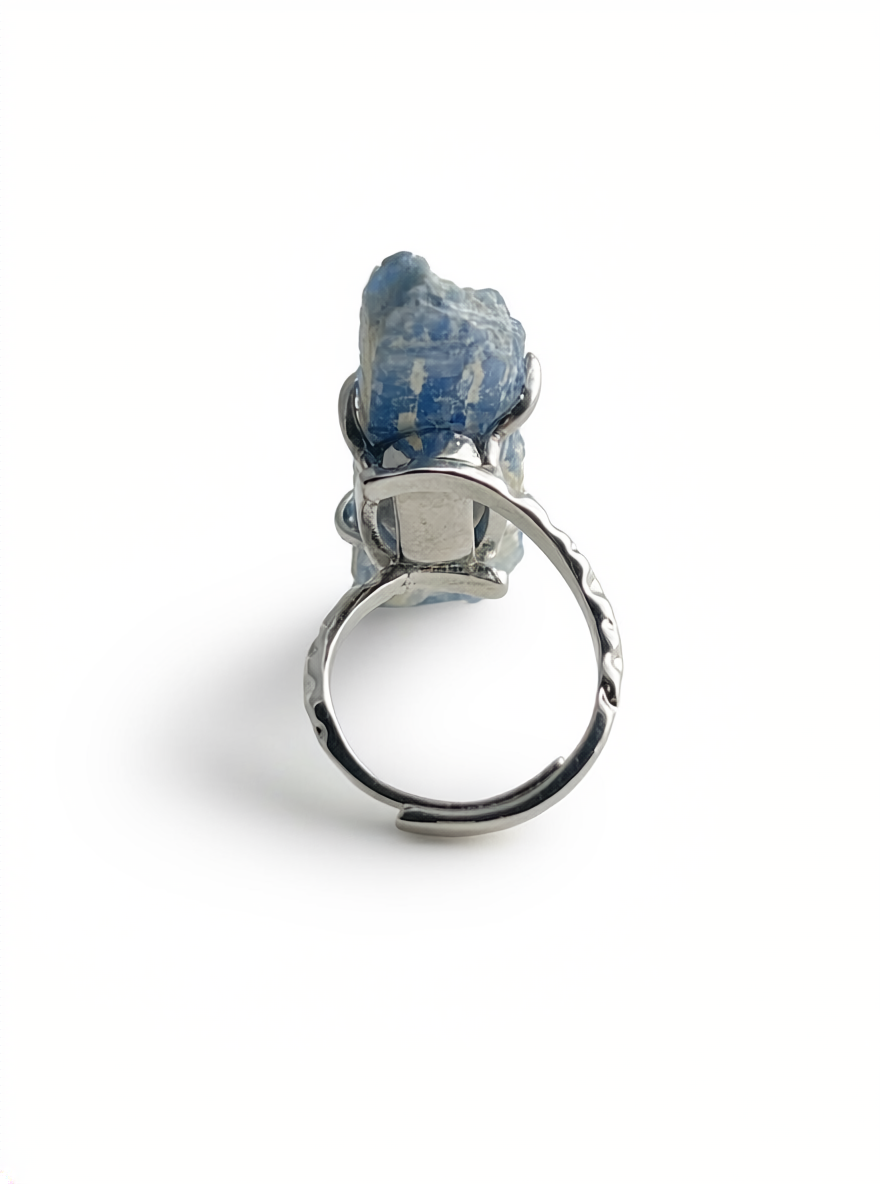 Back view of blue kyanite mineral specimen ring