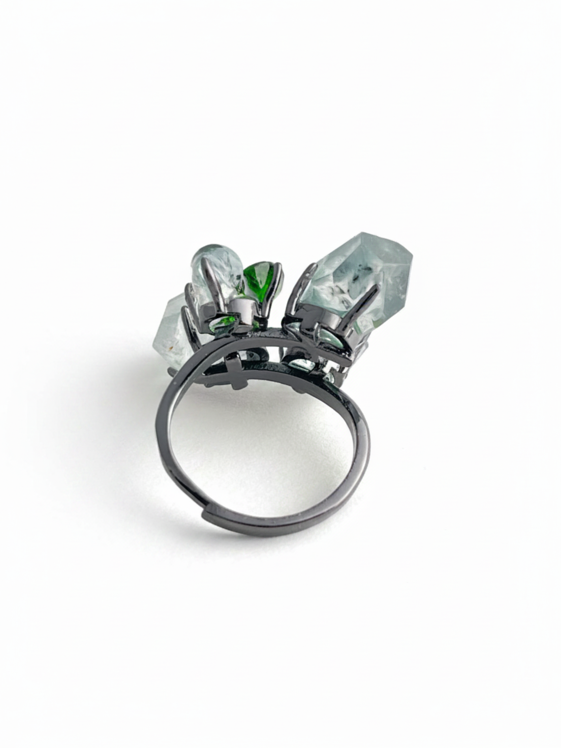 Back view of Blue Rutilated Quartz Ring with adjustable band