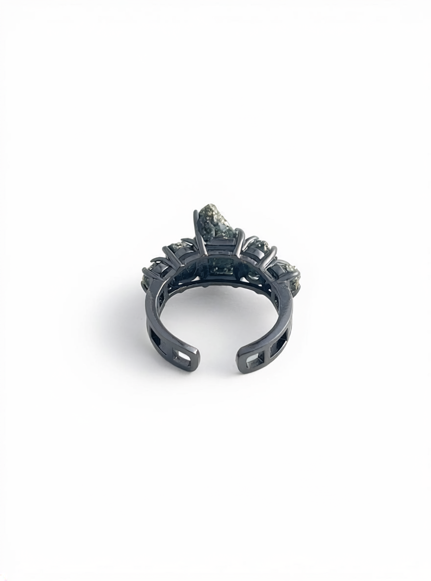 Back view of chalcopyrite mineral specimen ring adjustable band