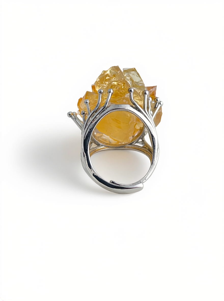 Back view of citrine bouquet ring with adjustable band