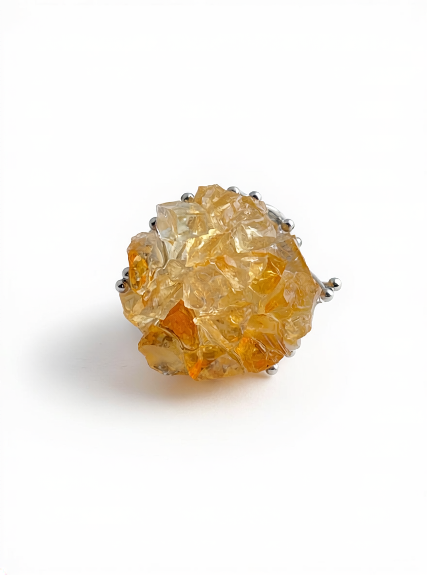 Citrine bouquet ring with hand-assembled raw crystals front view