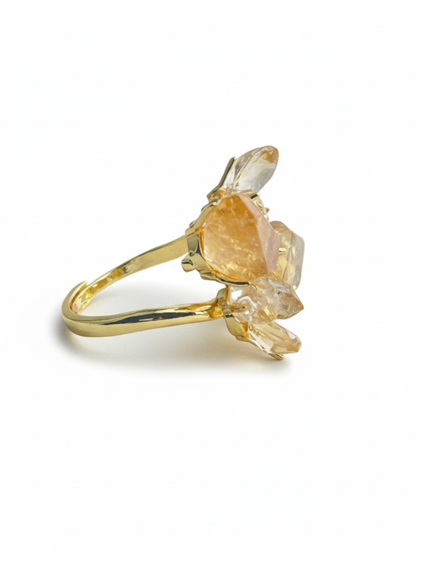 side view citrine herkimer diamond crystal ring