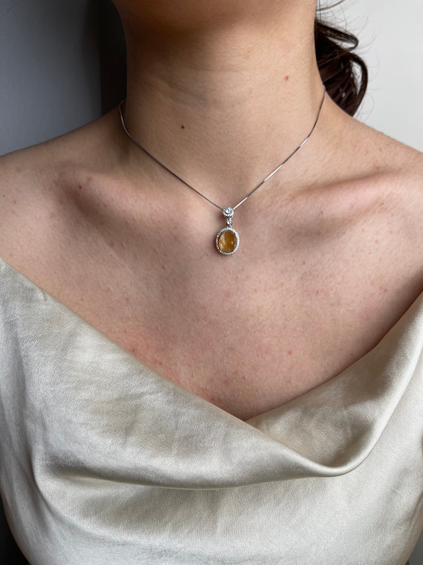 Citrine necklace with Brazilian Citrine worn on neck